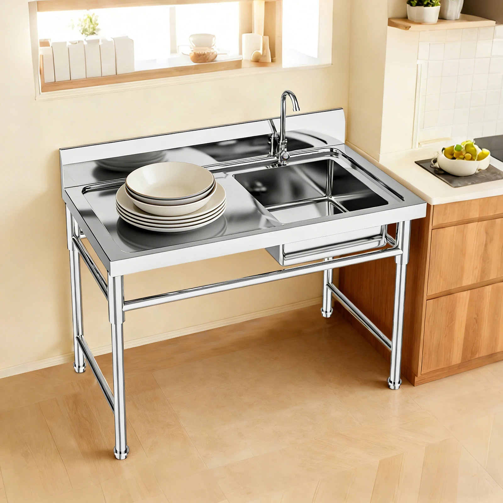 

Utility Sink Commercial Kitchen Sink 1 Compartment Stainless Steel 330Lbs Capacity Deep Basin 19.6x16.1x8.6in Left Platform