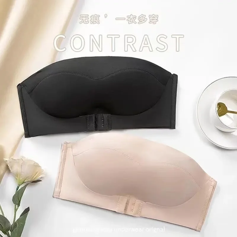 Strapless Women's Underwear Non-slip Gathered Small Chest Tube Top Beautiful Back Invisible Anti-light Wedding Front Closure Bra