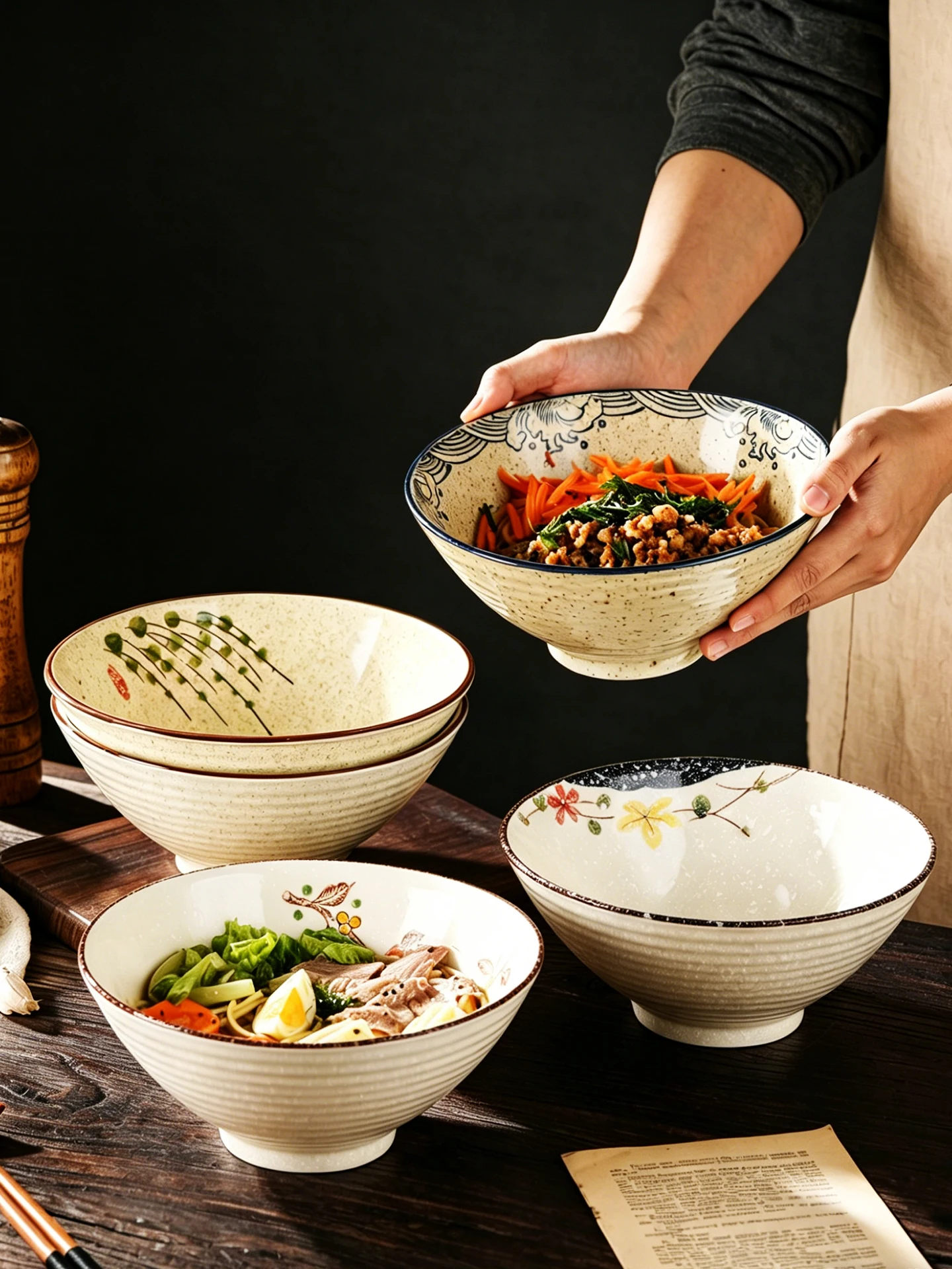 

Elegant Large Size Ceramic Noodle Bowl Beautifully Hand-Painted Chinese Style round Shape for Home Use And Commercial Use