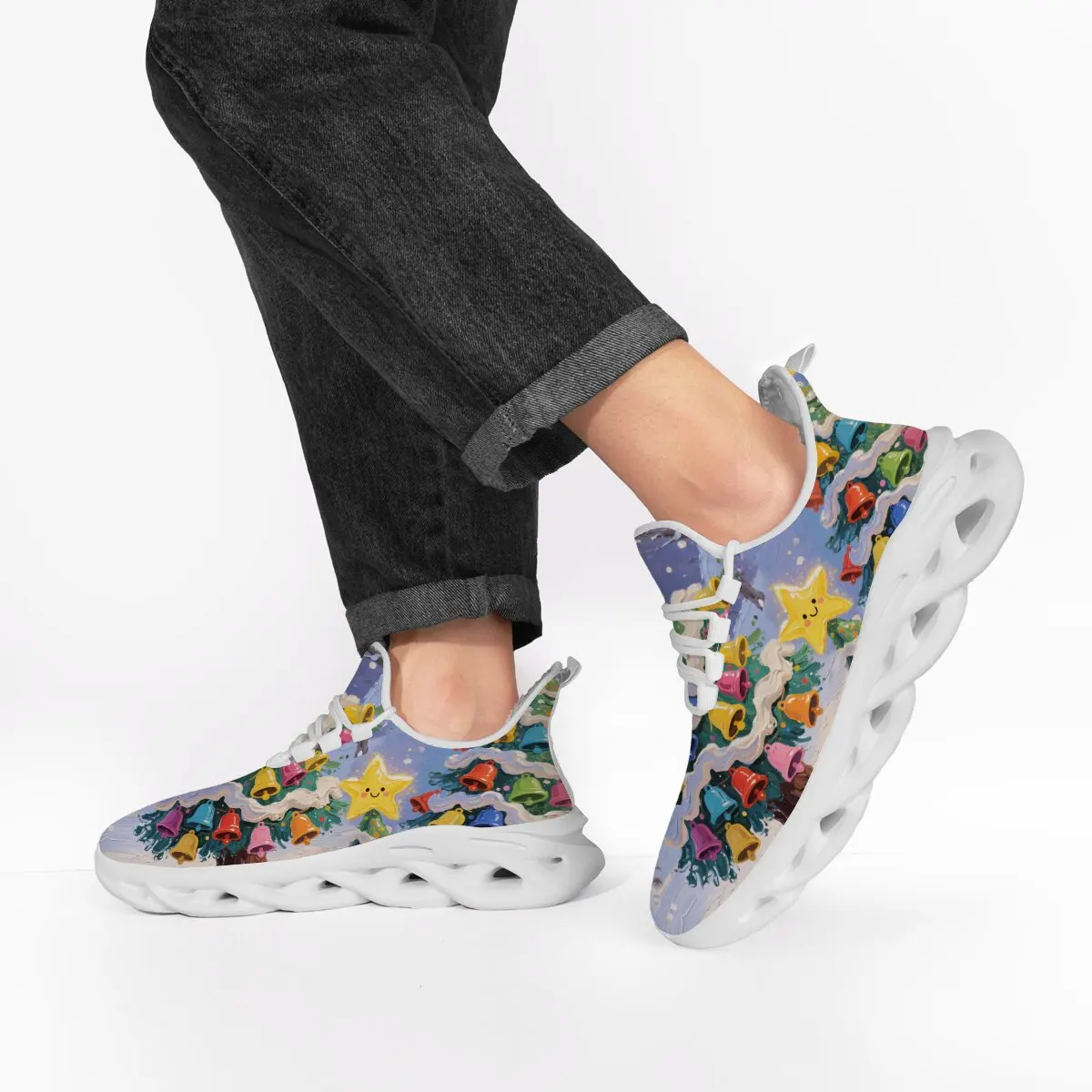 

Walking Shoes for Children Fleece Lined Sneakers with Christmas Bells Star Tree Paint Design Trendy Training Sneakers