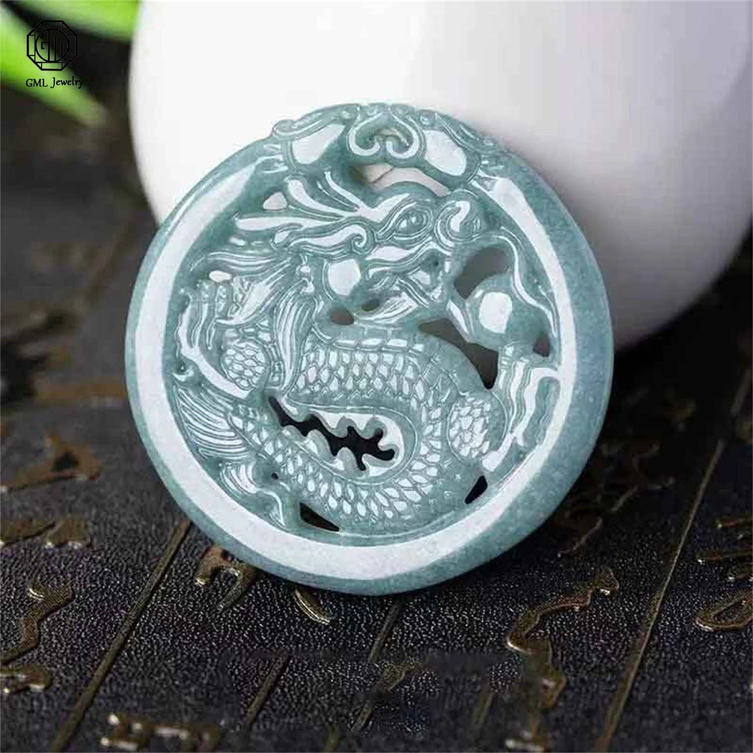 Unisex Natural Grade a Jadeite Blue Water Ice Dragon Plaque Openwork Carved Pendant Gemstone Necklace Jewelry Gift