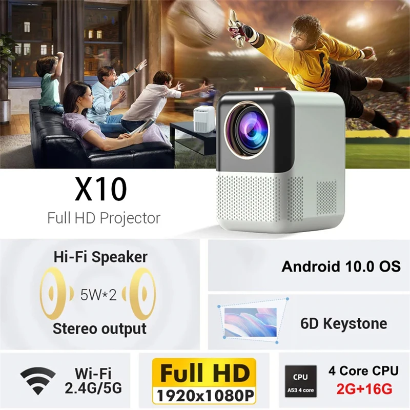 Smart Mini HD Home Theater Projector 4K 1080P1280*720P Video Android10 BT5.0 WIFl for Smartphone Cinema Portable LED Projector