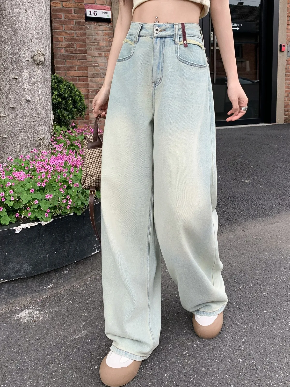 

ZHISILAO Light Blue Straight Jeans Women Vintage Cotton High Waist Full Length Longer Denim Pants Streetwear 2024