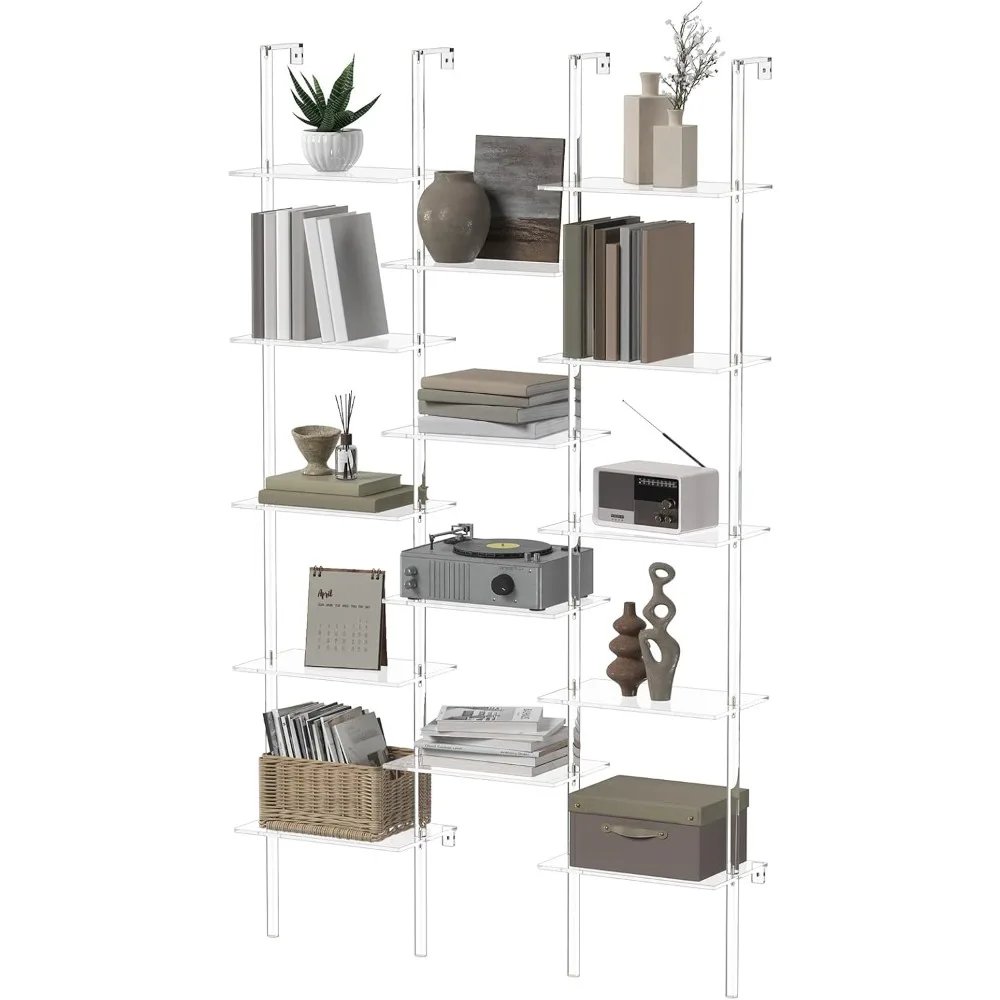 

clear 5-tier wall-mounted acrylic ladder bookshelf for home and bathroom storage