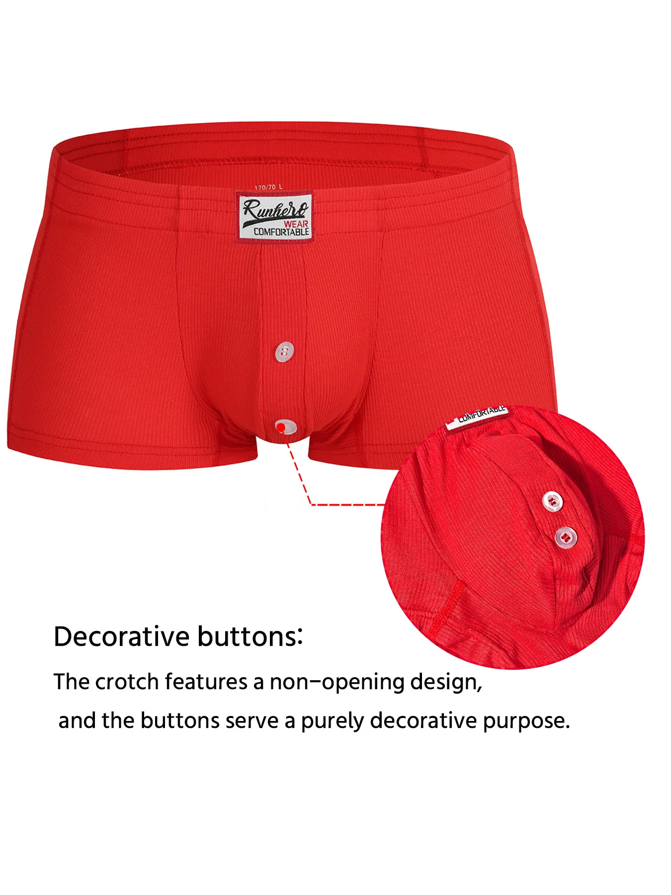 Herren Komfortable Slim Fit Flache Unterwäsche Synthetische Baumwolle Hohe Elastizität Knopf-Dekoration Einfarbige Unterwäsche – Detail 6