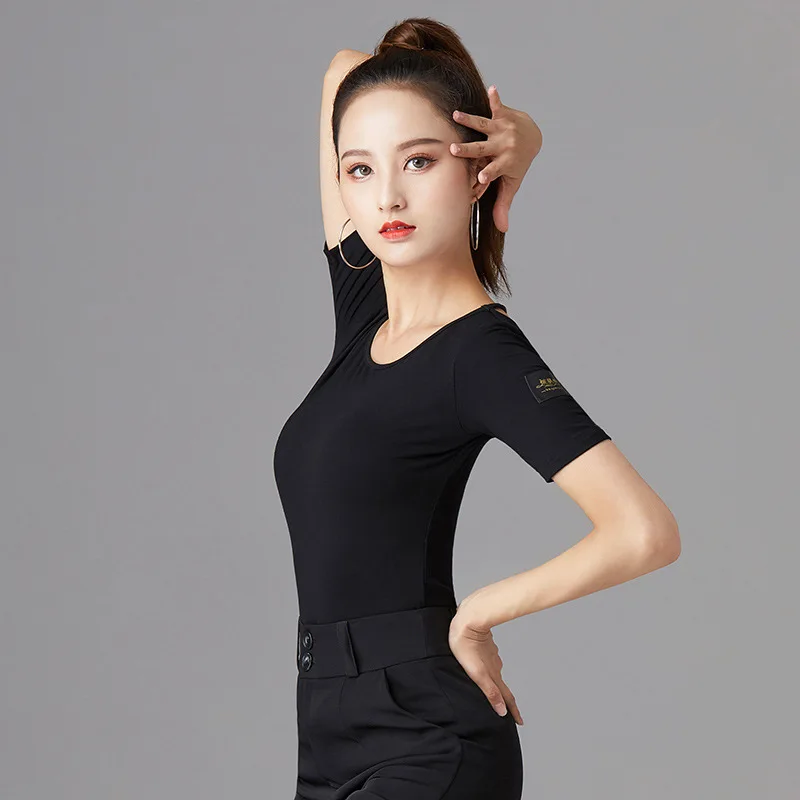 2024 Women Latin Top Modern  Ballroom Costume Black Sexy Backless Tight Dance Wear Lady Short Sleeve Comfortable Modal Fabric