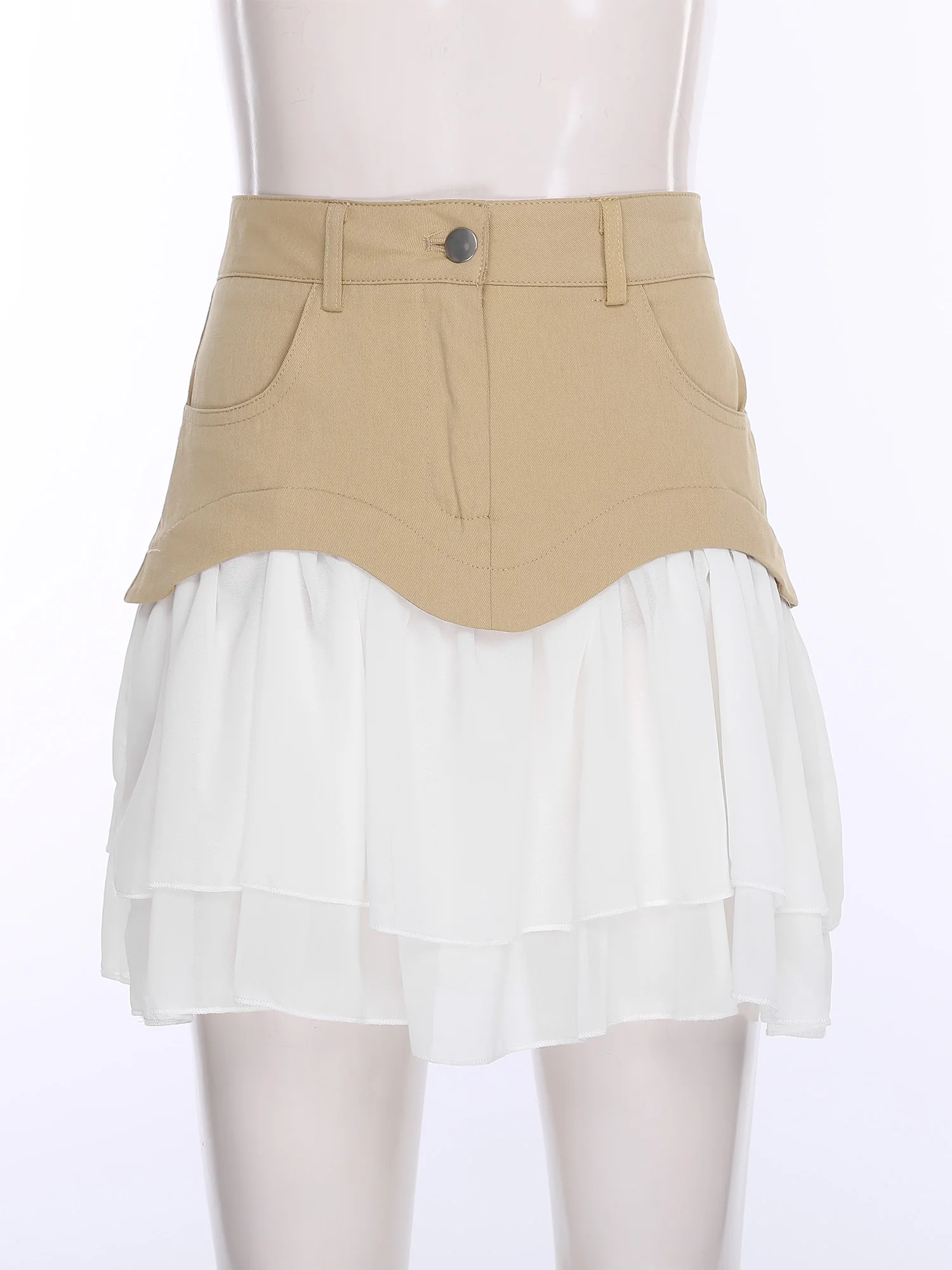 ملابس نسائية غير رسمية موضة التنانير النسائية التباين اللون تنورة صغيرة مطوي الشيفون تنحنح غير النظامية المرقعة تنورة Mujer Faldas