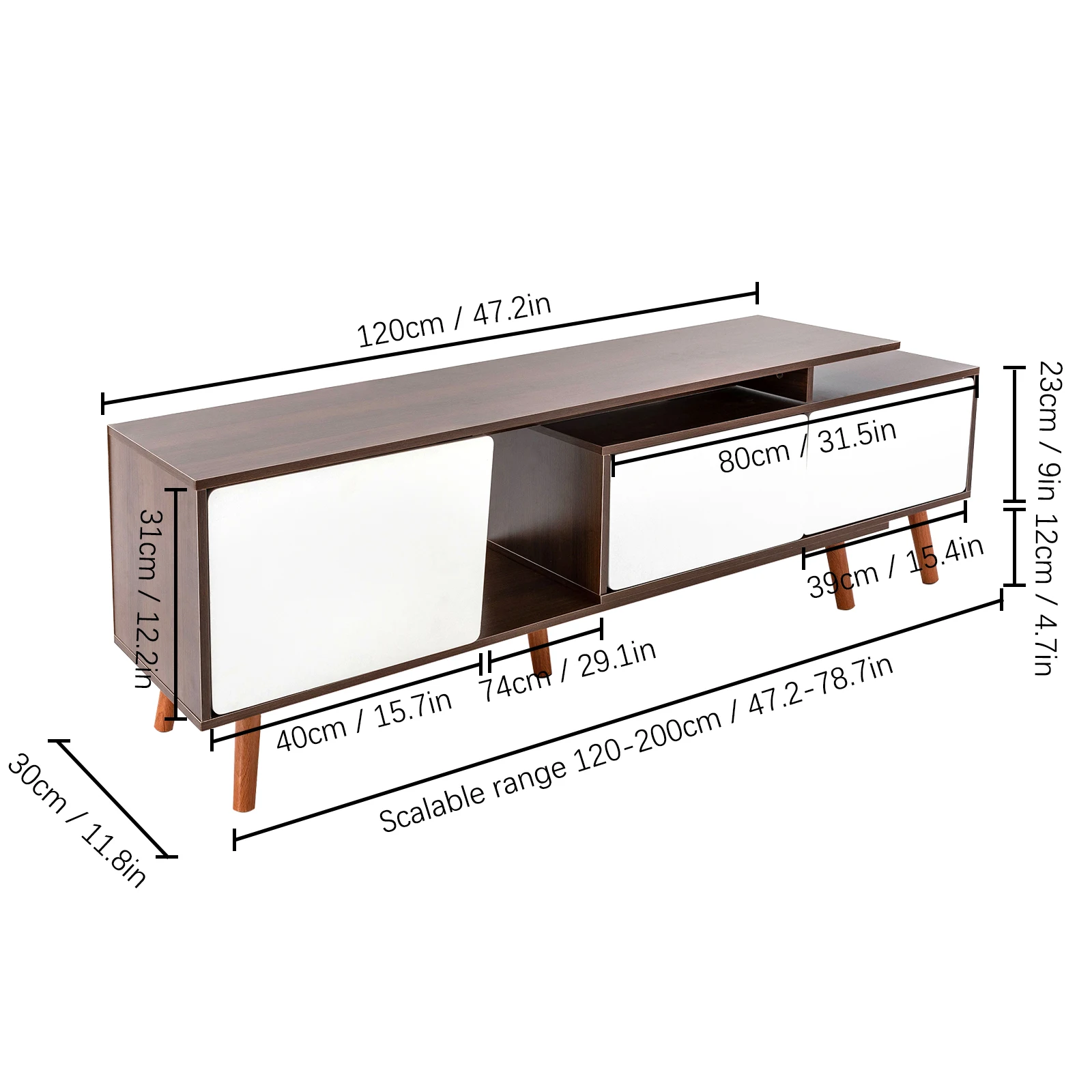 TV Stand, Modern Farmhouse Boho with Doors, Adjustable Shelves Adjustable Length Storage Assistant Store Media, Accessories