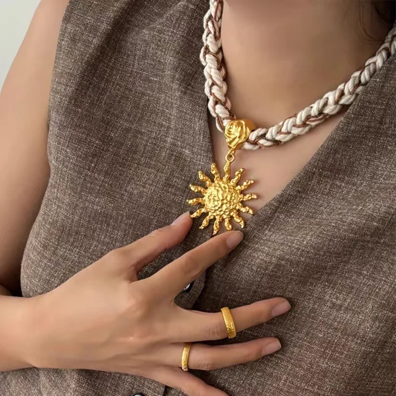 

Rope braided sun choker necklace for women bohemia statement necklaces summer beach holiday jewelry