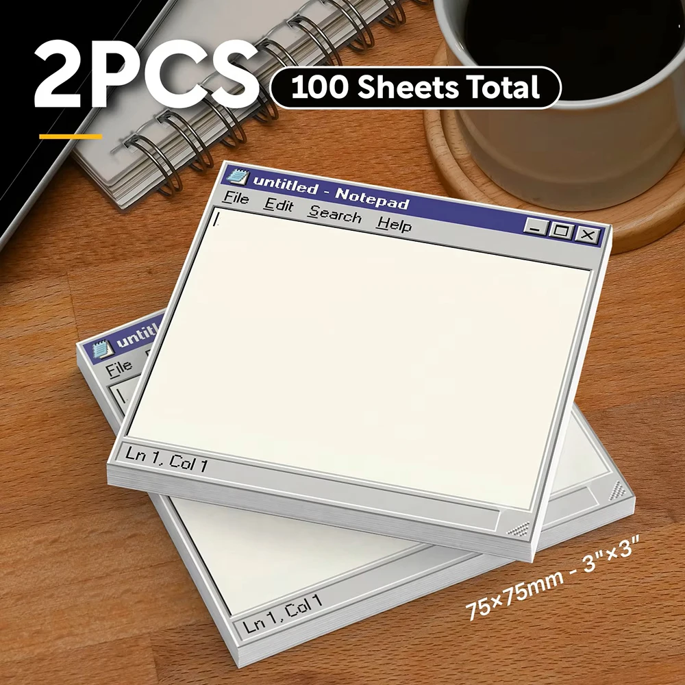 2 PCS 100 Sheets Total, Retro Computer Sticky Notes, Vintage Notepad Memo Pad, Old Windows Style Self-Adhesive Reminder Notes