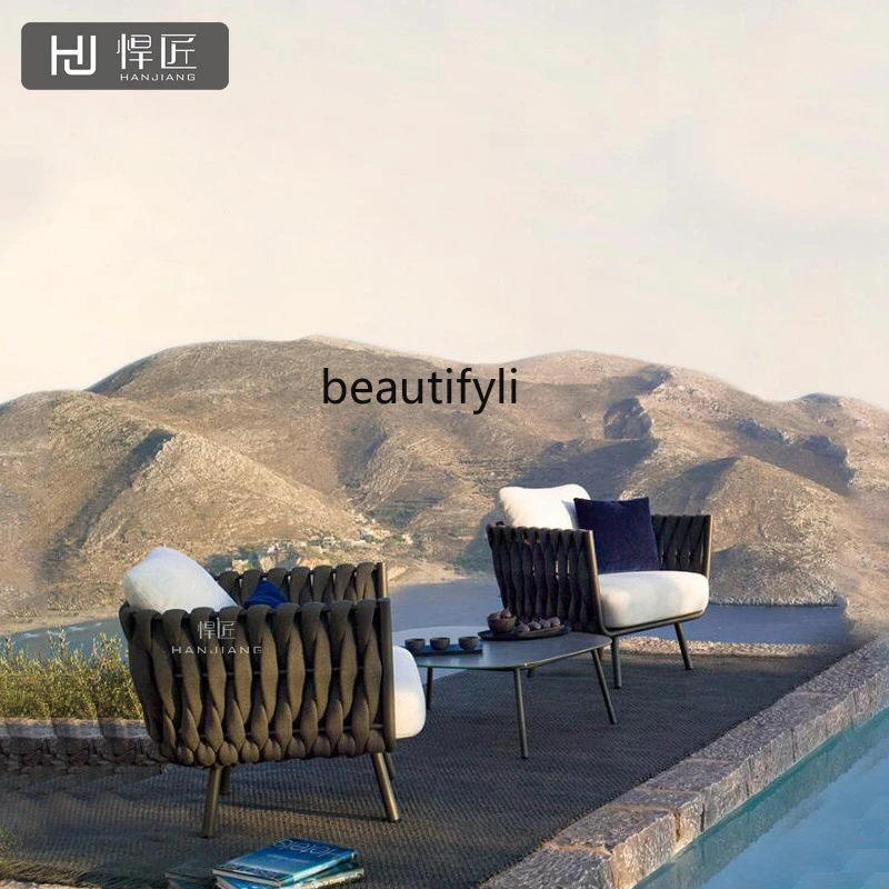 Outdoor Sofa Courtyard Outdoor Rattan Woven Nordic Outdoor Balcony Leisure Double Rattan Chair Combination Garden