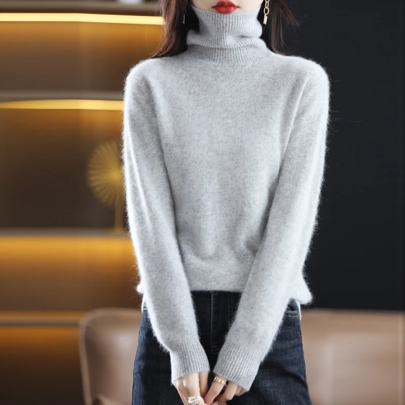 Autumn and winter women's high neck pullover 100% pure mink cashmere sweater knitted soft fashion warm women's clothing