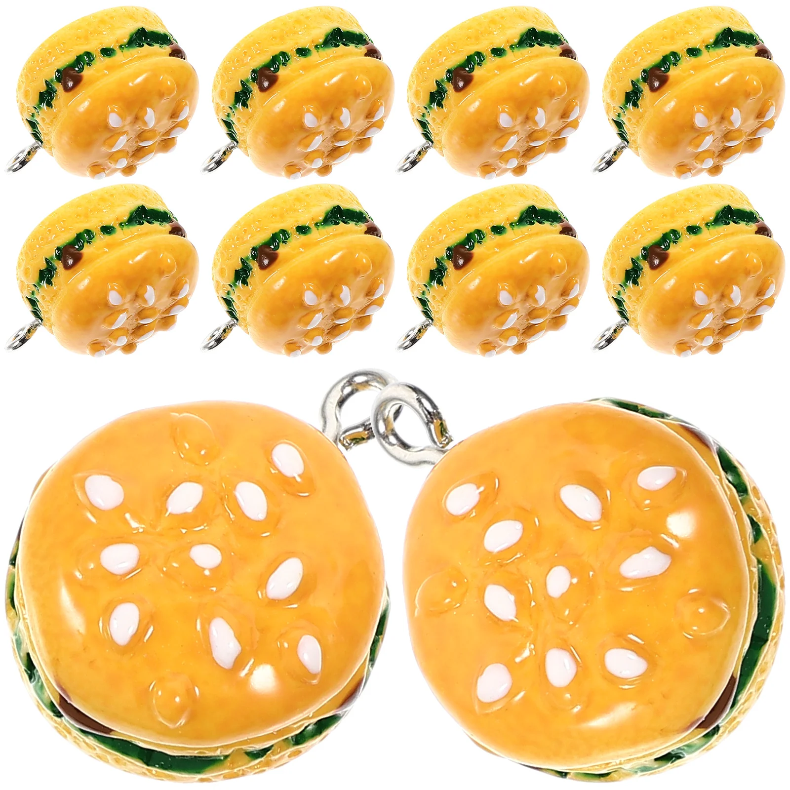 10 Pcs Hamburger Pendant Locket Jewelry Resin Charms Decorate Hair Accessories Student Cute Making DIY