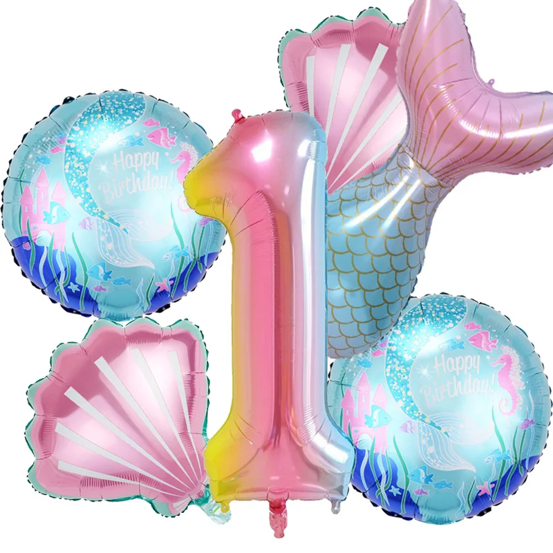 

6pcs Mermaid Balloon 32 inch Gradient Number Foil Balloon Kids Birthday Party Decor Baby Shower Supplies Mermaid Party Globos