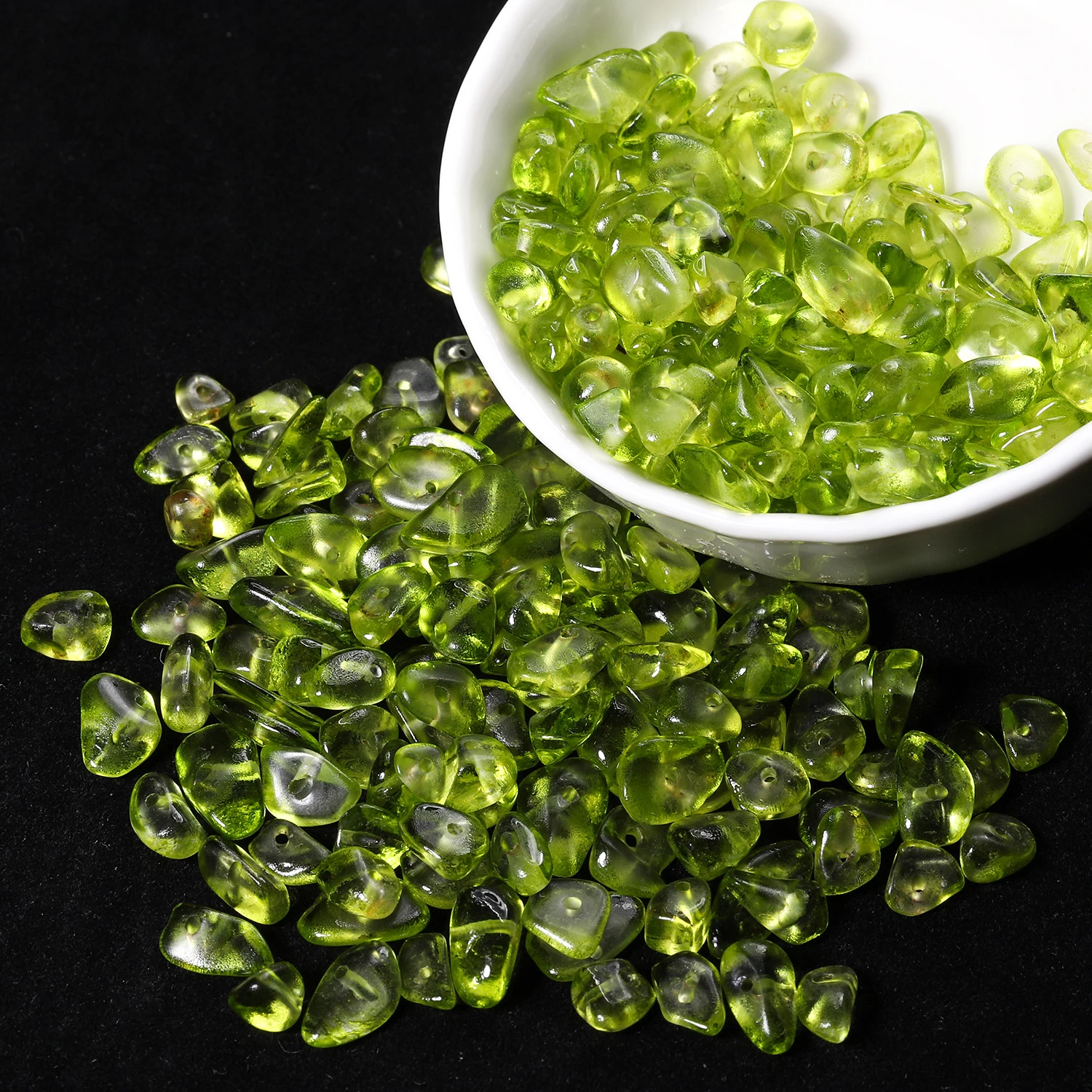 4-6/6-8mm Irregular Chip Glass Beads Olive Green Gravel Loose Spacer Beads for Jewelry Making DIY Bracelets Accessories 15''