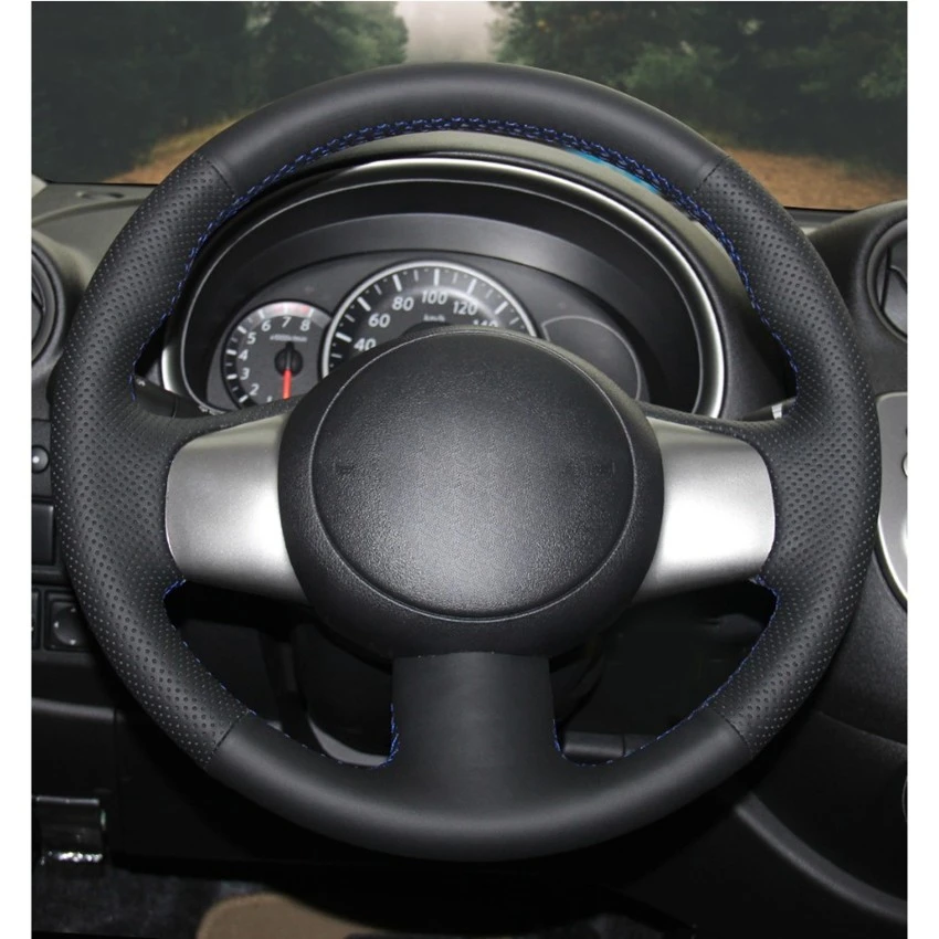 DIY Black Artificial Leather Car Steering Wheel Covers for Nissan March 2010-2015 Sunny 2011-2013 Versa 2012-2014