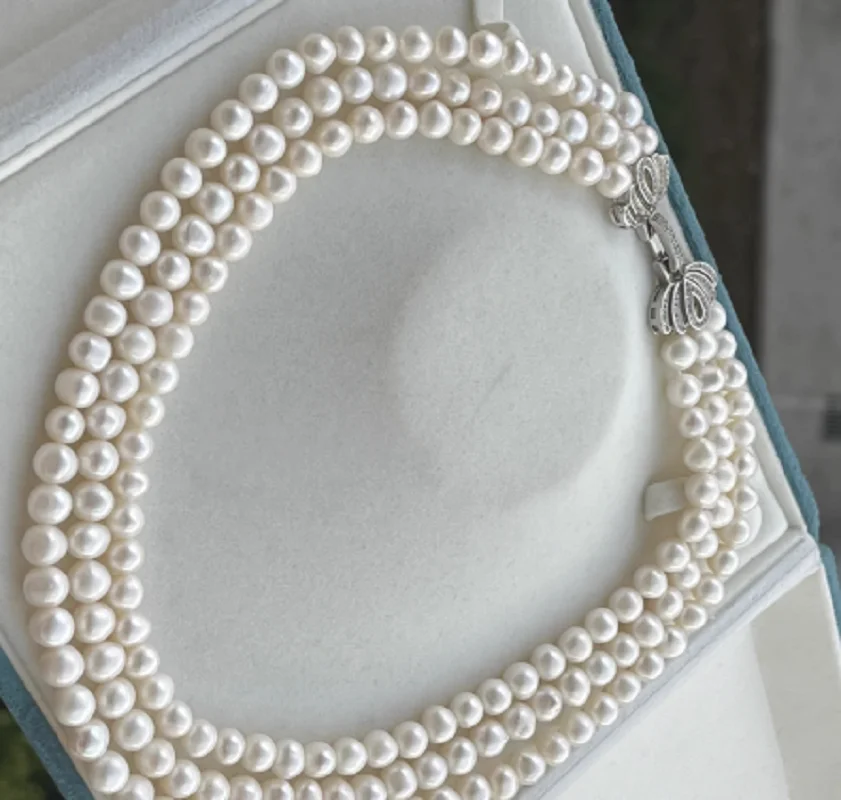3 Rows - 4 Rows 5 Rows Classic Pearl Necklace AAAA 8-9mm Natural South Sea Round Pearl Necklace 18-19-20 Inch/925s