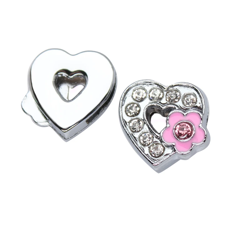 10Pcs/Lot 8mm Enamel Flower Heart Slide Charms Bracelet Making  Fit Pet Collars Wristbands Keychain DIY Accessory Gift