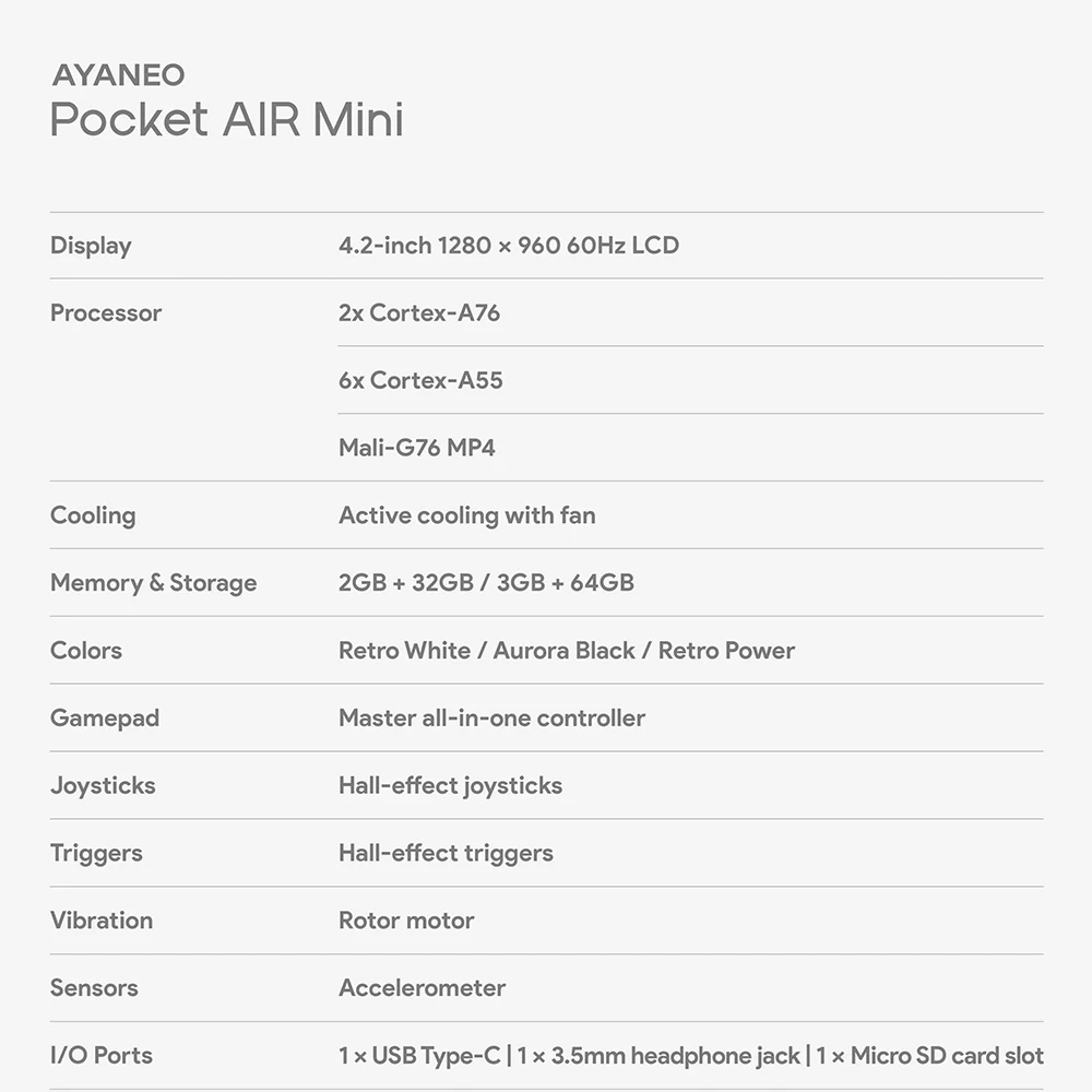 AYANEO Pocket Air Mini Retro Handheld-Spielkonsole 4,2 Zoll Bildschirm MTK Helio G90T Prozessor Hall-Joystick Tragbare Pocket Android Retro-Gaming-Konsole – Detail 20