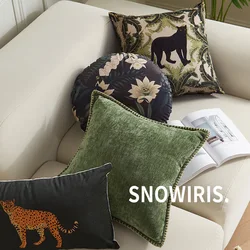 2 Piece Tropical Jungle Print Cushion Cover Pastoral Velvet Cartoon Pillow Covers Decorative Square Circular Sofa Pillow Case