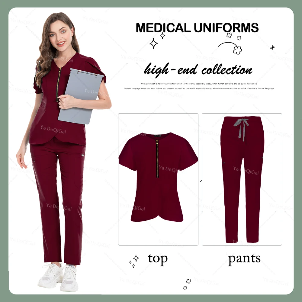 

Fashion Beauty Technician Blouse+Straight Pants Nurse Doctor Hospital Workwear Oral Dental Surgery Uniforms Medical Set