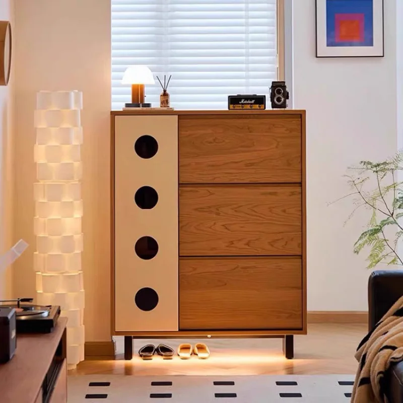 

e cabinet Household indoor wall antique solid wood small apartment tipping bucket New storage entrance integrated