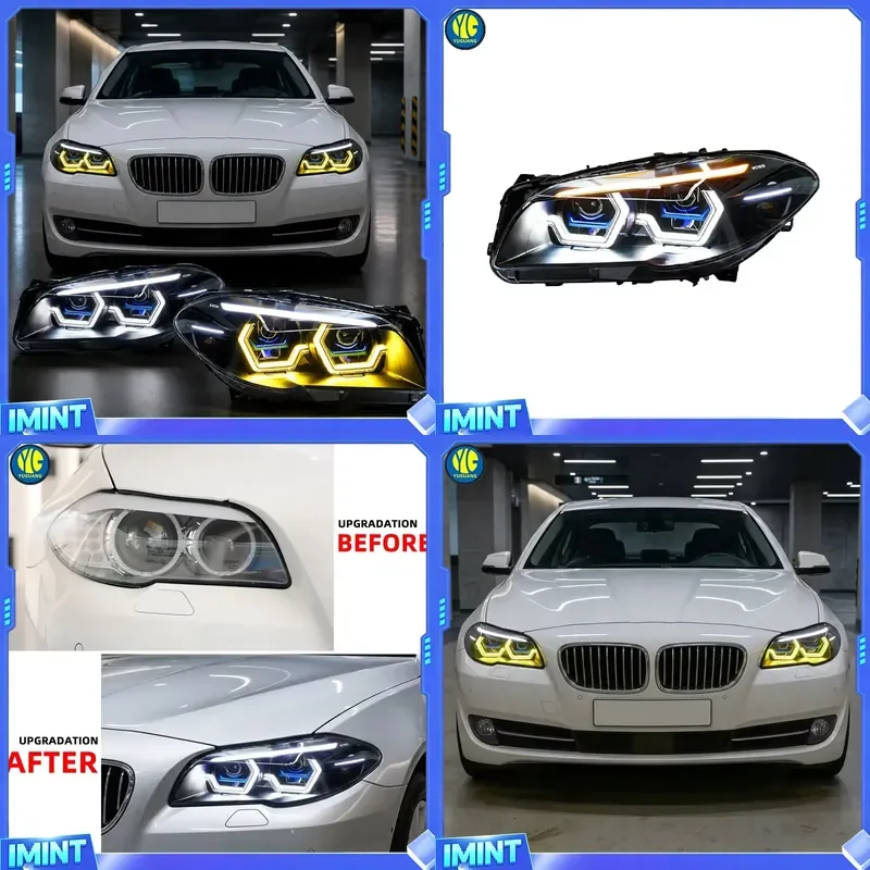 YU GUANG for F10 Headlight 2011 2017 Upgrade Angle Eyes Style Dual Beam Yellow DRL F10 535i Headlights Assembly