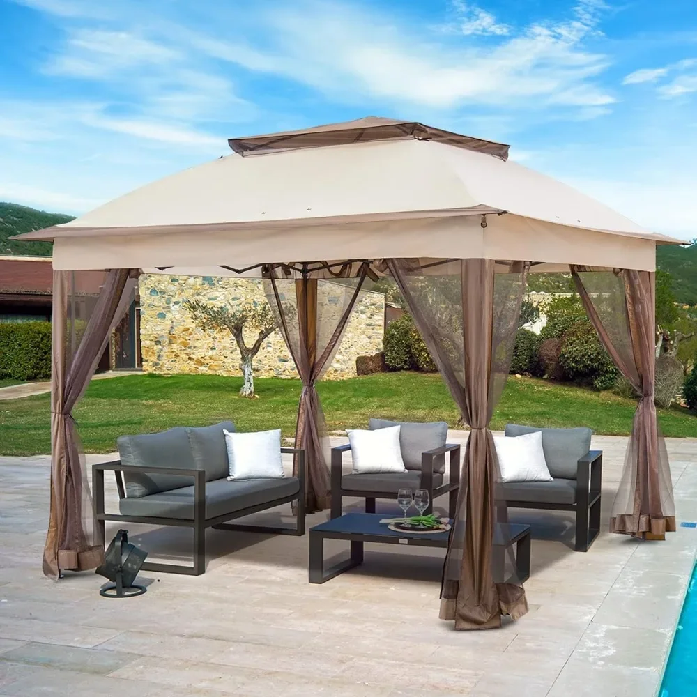 Outdoor Decor Beige Outdoor Terrace Awning Backyard and Deck Lawn Canopy Tent Waterproof Garden Folding Shadow Shade Supplies