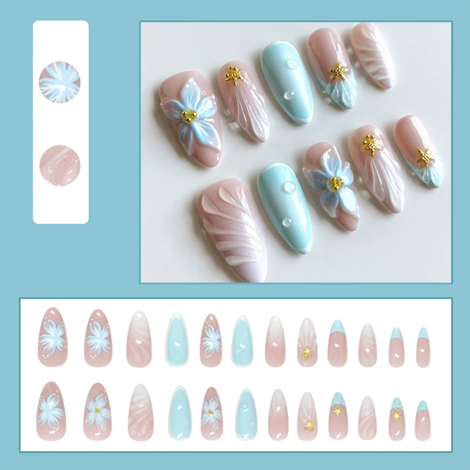 24pcs Fake Nails 3D Blue Ocean - Nail Art Simple Elegant recension och pris