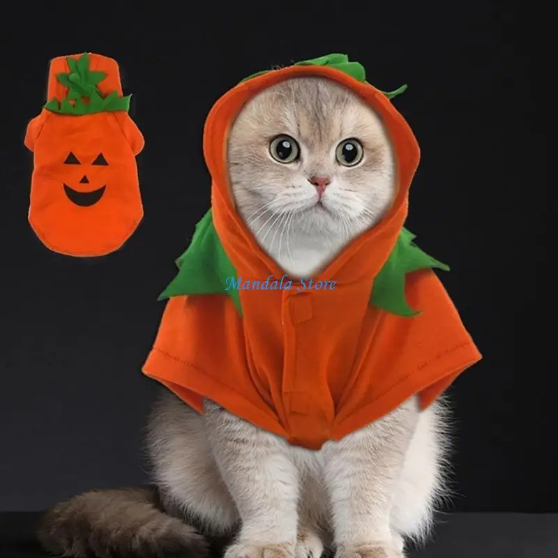 

U2JC Pet Halloween Costume Hoodie Coat 2Leg Dog Pumpkin Suit Cats Festival Sweatshirt