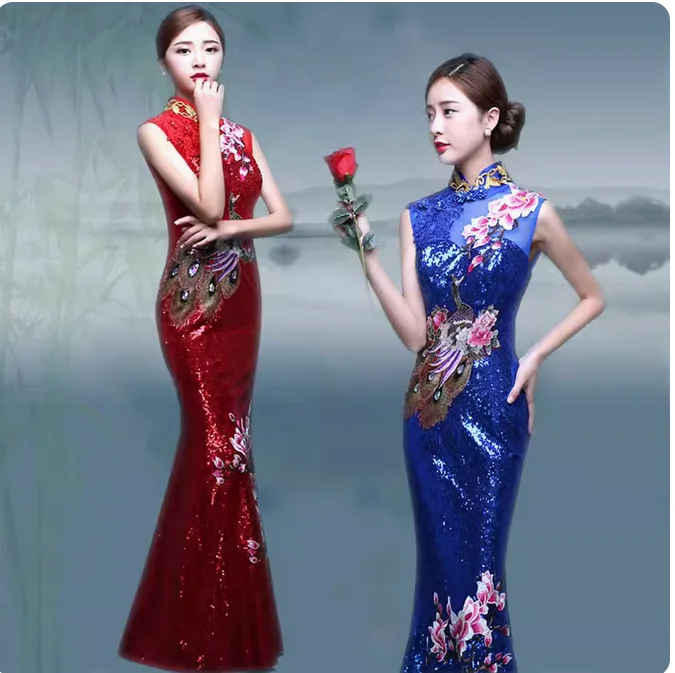 Company Annual Meeting Performance Stage Costume Walk Show Slim Fit Improvement Qipao Dress