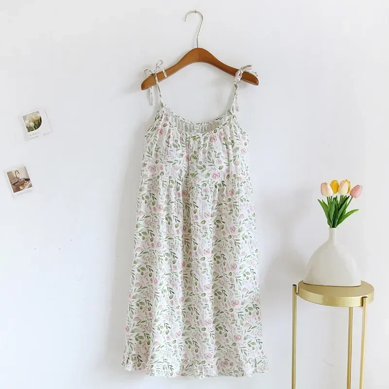 Cool Clothes Home Sleepwear Women Summer Sling Pajamas Floral Chest With Pad Cotton Printing Dress Nightgown Feeling For
