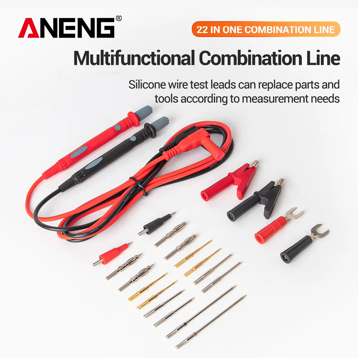 ANENG 22-in-1 Multimeter Test Lead Set 1000V Professional Silicone Insulated Test Probes with Alligator Clips Banana Plugs Tips