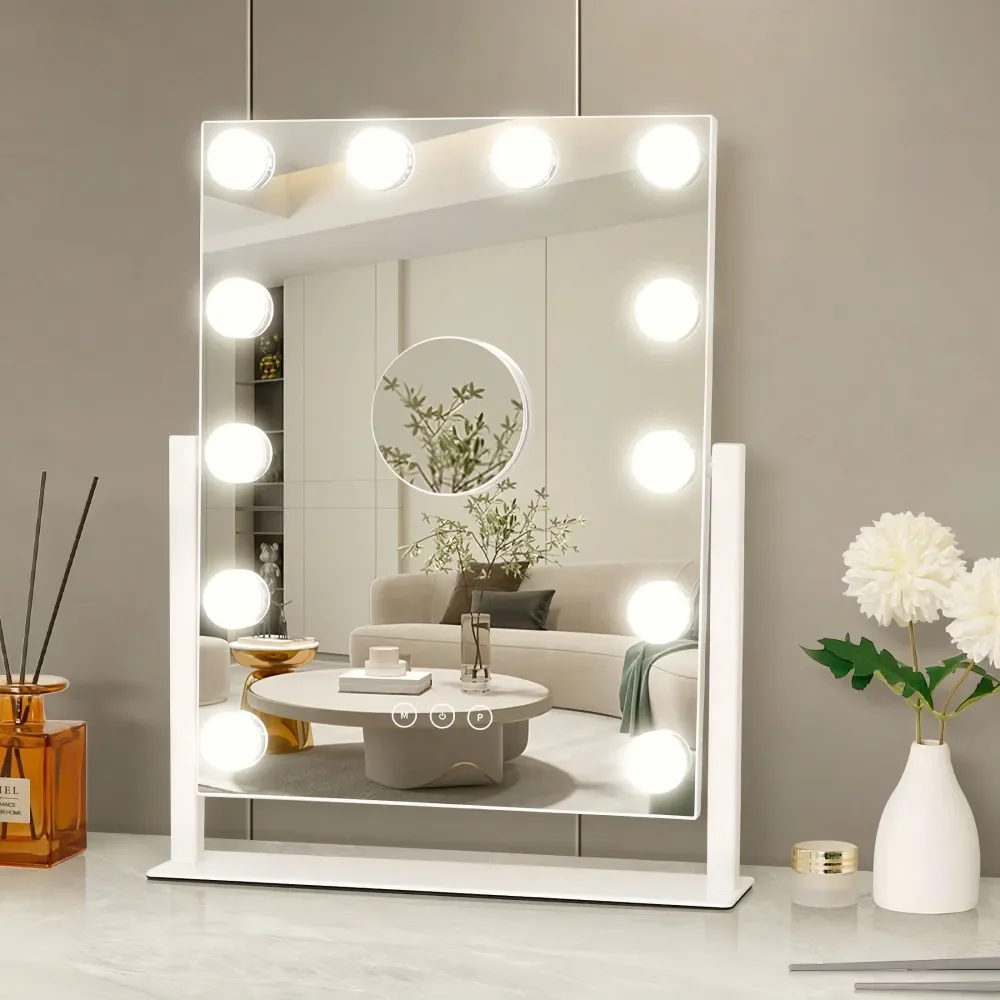 

Зеркало с подсветкой, зеркало для макияжа с 12 регулируемыми светодиодами, роскошное зеркало для макияжа с сенсорным управлением, 3 режима цветовой подсветки