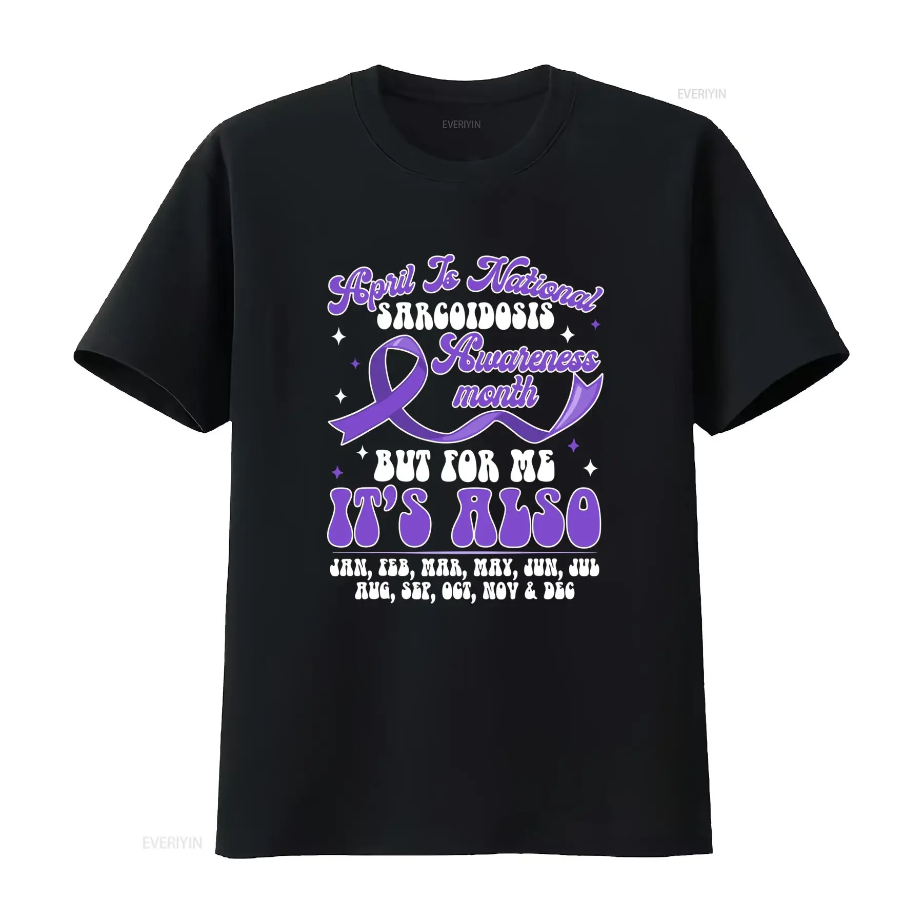 Sarcoidosis Awareness Purple Ribbon T Shirt April National Month Design Casual vintage Washed Versatile Breathable graphic
