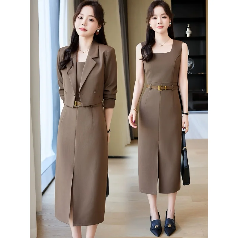 Brown Short Suit Coat for Women Spring and Summer2024New High-Grade Casual Business Attire Dress Suit Suit