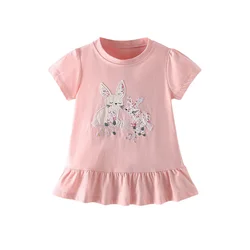 Jumping Meters 3-8T New Arrival Bunny Embroidery Hot Selling Cotton Summer Girls Tshirts Baby Clothes Children's Tees Tops