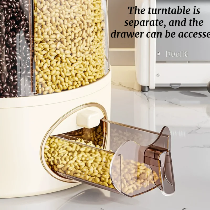 Multi Functional 7-in-1 Grain Storage Tank, Spice Rice Storage, Insect And Moisture Resistant Rotating Grid, Household Rice Tank