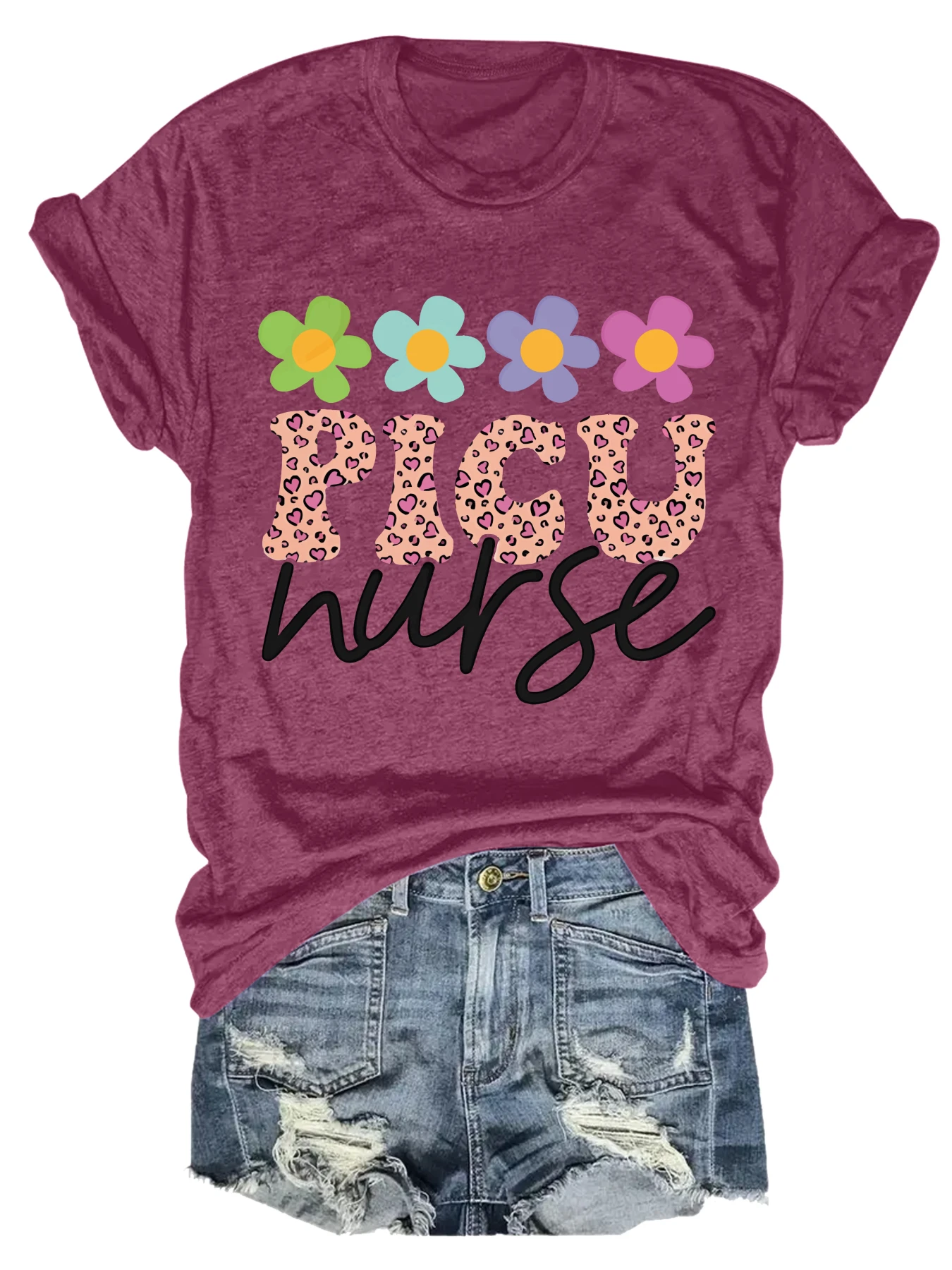 

Plus size women's short sleeve T-shirt Flowers Leopard Print Text Design breathable fabric summer outfit women's clothing