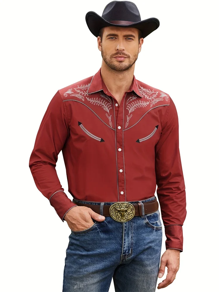 Camisa vaquera occidental para hombre, camisa de manga larga con estampado Vintage 3D, moda urbana para exteriores, camisa clásica para hombre 2024