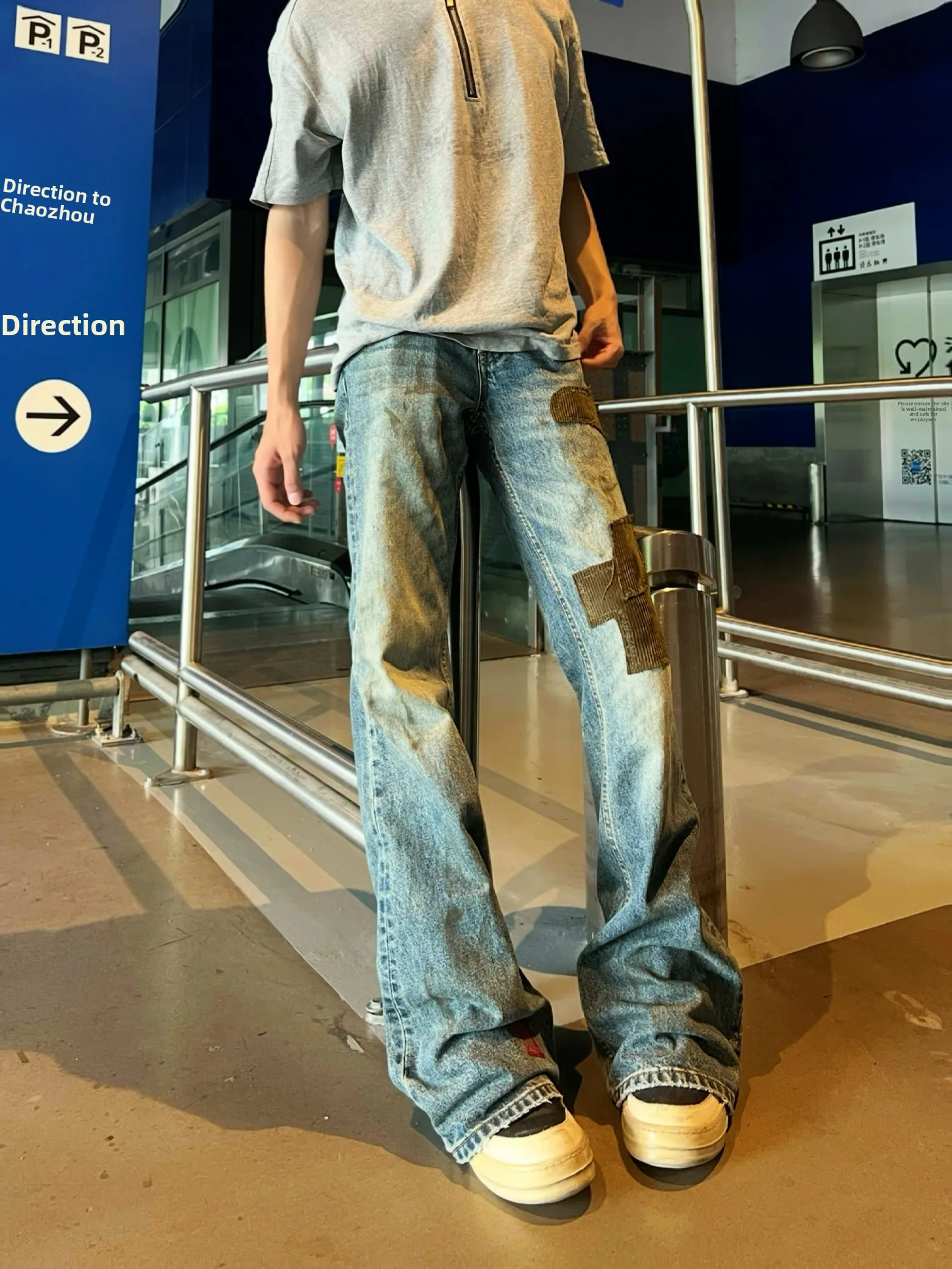 

American High Street Retro ERD24FW Blue Jeans Men's Loose Fit Water Washed Embroidery Splatter Ink Casual Autumn Jeans