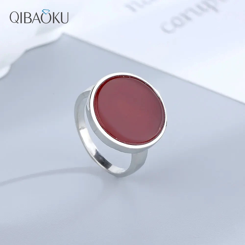 925 Sterling Silver Ring Inlaid Round Natural Stone Brief Design Cute Ring Fine Women Party Jewelry