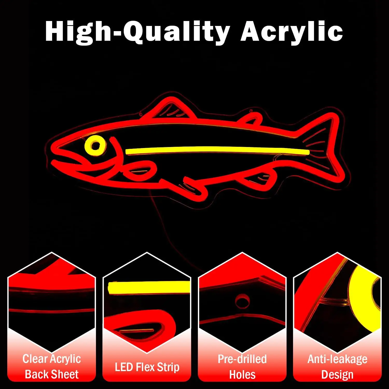 Salmon Fish Neon Sign USB Dimmable Fishing Themed Neon Lights for Man Cave Home Bar Restaurant Kitchen Wall Decor Night Light