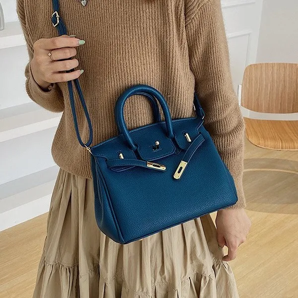 

European and American Fashion Trends, Lychee Pattern Platinum Bag, Women's Bag, Portable Lock Bag, Single Shoulder Crossbody