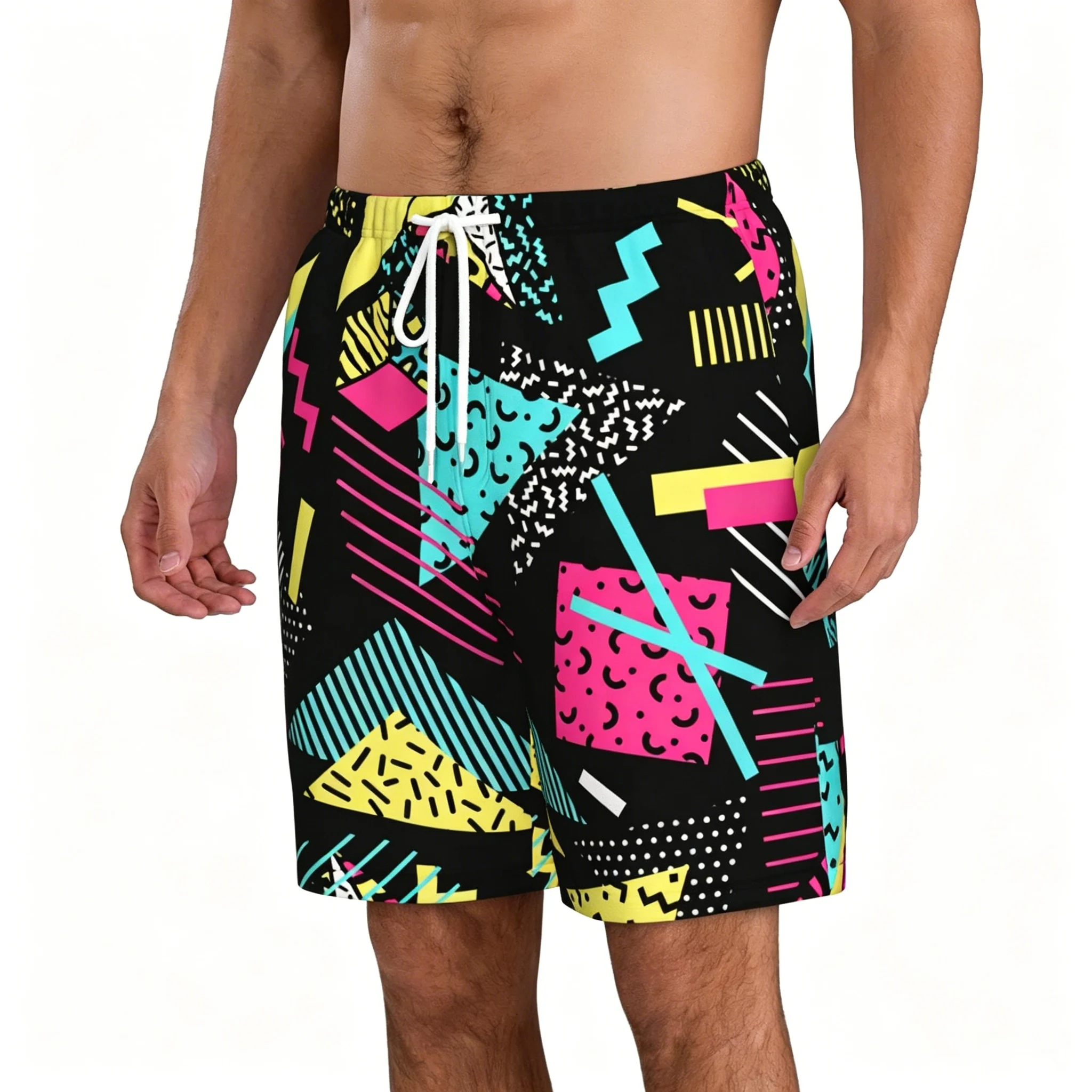 

Hot Selling Top Memphis Style Men Swim Trunks, Quick Dry Board Shorts, Ideal for Beach and Sports Activities