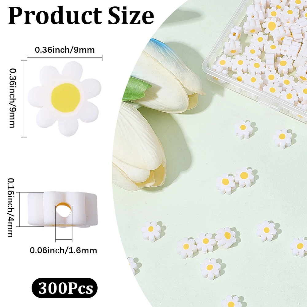 1 Box 300Pcs Daisy Clay Beads Polymer Clay Flower Beads Bulk Colorful Small Cute Floral Sunflowers Spring Flatback Soft Loose