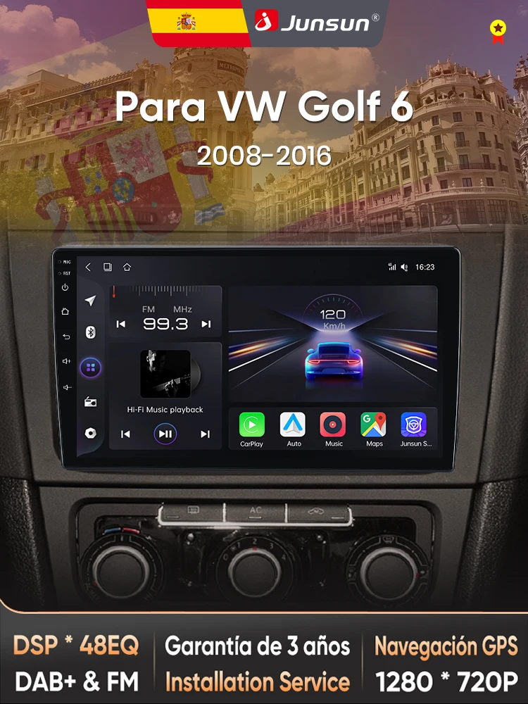 Junsun Radio Voz AI para Volkswagen Golf 6 2008–2016 CarPlay inal Diversbrico Android Auto Autoradio 2 DIN mit Bluetooth DAB+ GPS RDS