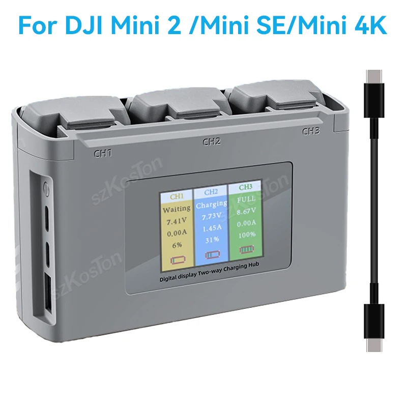 For MINI 2/MINI SE/MINI 2 SE/MINI 4K Color Screen Charging Hub 3-ways Battery USB Charging Batteries Power Bank Accessories