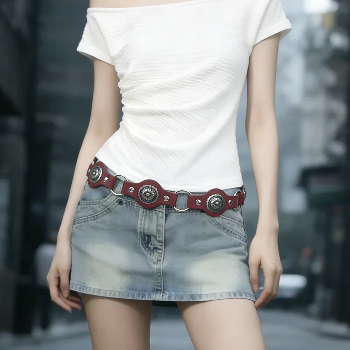 Bohemian Western Denim Style American Women's Retro Large Accessories Belt Wide Belt Carved Fashion Women's Belt