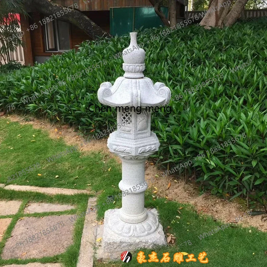 

New arrive Natural stone retro Japanese garden stone lantern garden decoration outdoor garden light grass stone lantern ornament